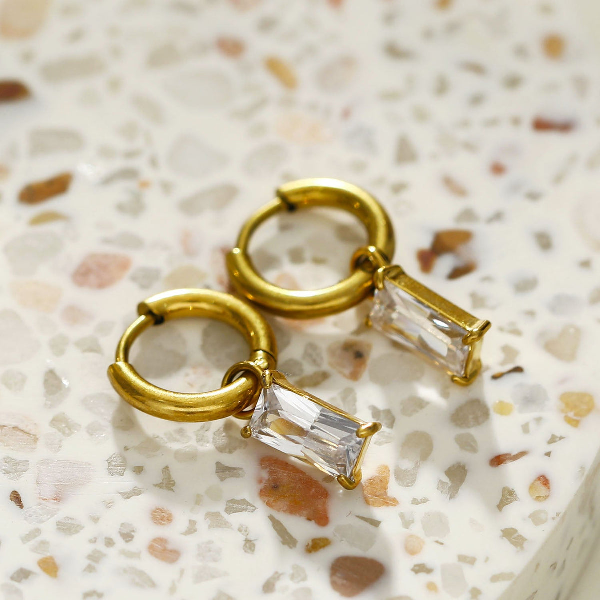 CACA Gold: Vintage Inspired Encased Clear Crystal Drop Hoop Earrings