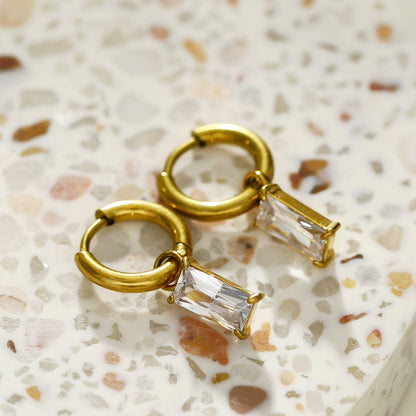 CACA Gold: Vintage Inspired Encased Clear Crystal Drop Hoop Earrings