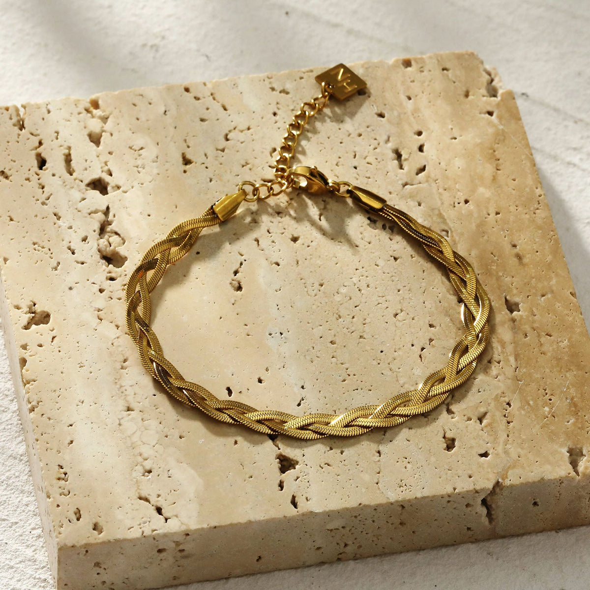 ELLA Gold: Intertwined Herringbone Snake Skin Textured Bracelet