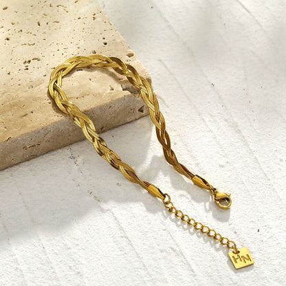 ELLA Gold: Intertwined Herringbone Snake Skin Textured Bracelet