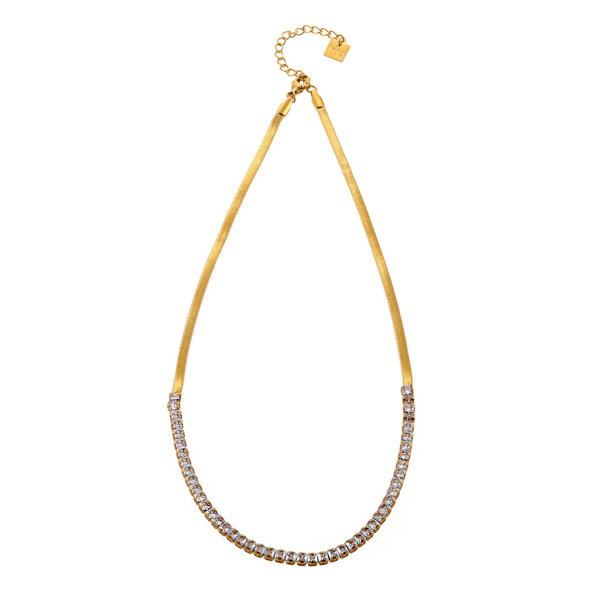 MESTIA: Combo Necklace with Snake-Skin Textured & Tennis Chains