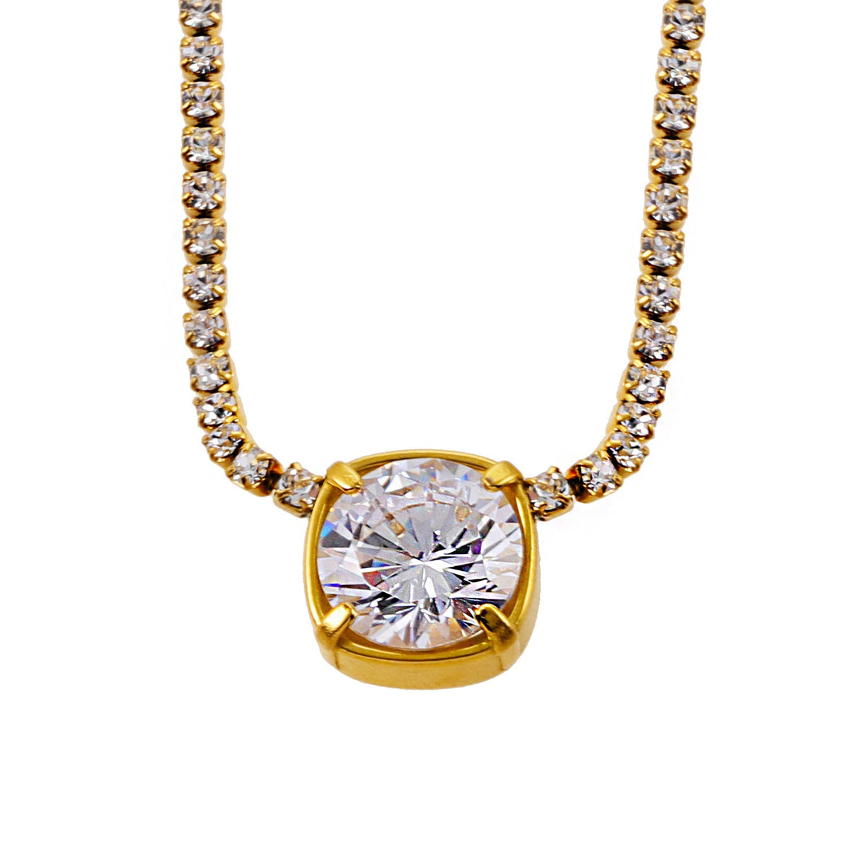AURA : Pendentif oxyde de zirconium serti sur une chaîne perlée de mini-oxydes de zirconium
