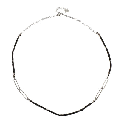 LORENA Black & Silver Beaded Paperclip Chain Necklace
