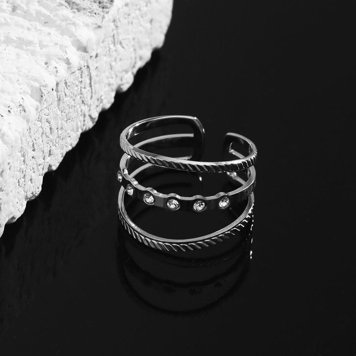 AMALIA Triple Stacked Zirconia Embellished Silver Ring