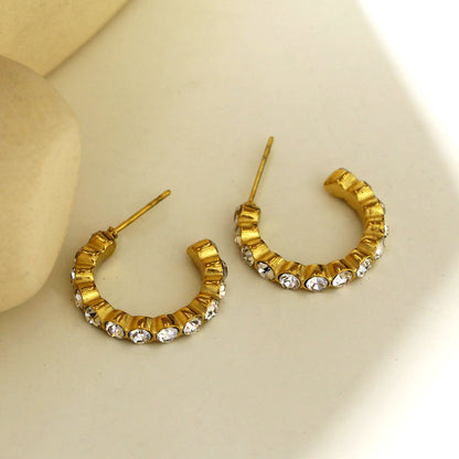 HAMIA: Zirconia Embellished Beaded Hoop Earrings