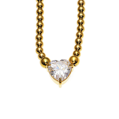 CROMER Zirconia Heart Pendant Ball-Bead Chain Necklace