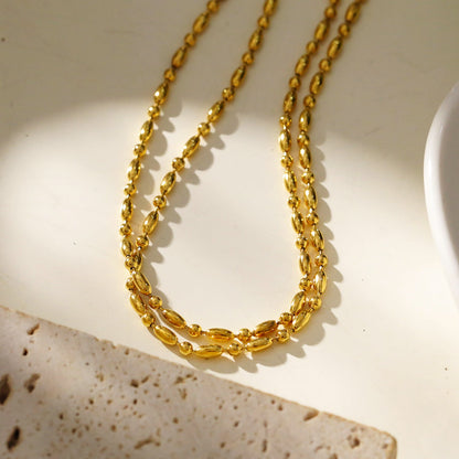 GUADIX: Double Layered Oval & Round Beaded Chain Necklace