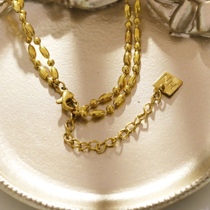 GUADIX: Double Layered Oval & Round Beaded Chain Necklace