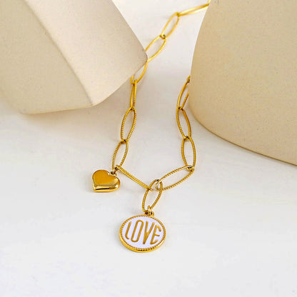 EMMA Retro LOVE Scripted Pendant on a Contemporary Chain Linked Necklace