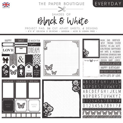 The Paper Boutique Everyday - Nuances de noir et blanc - Bloc de projets 20,3 cm x 20,3 cm