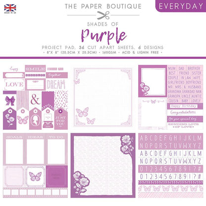 The Paper Boutique Quotidien - Nuances De - Violet Bloc de Projets 20,3 cm x 20,3 cm