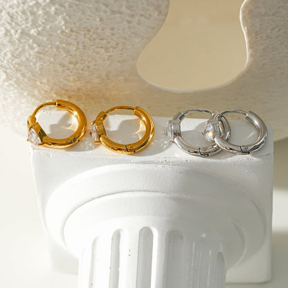 PELLA White Gold (Silver Toned): Mini Hoop Earrings with Heart Shaped Moissanite
