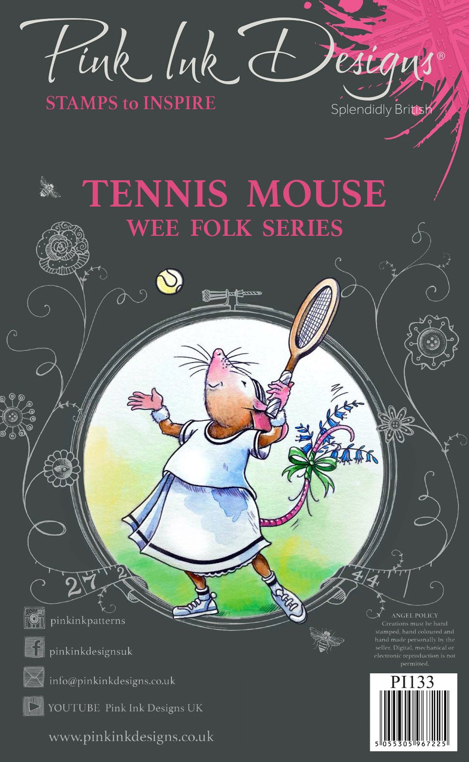 Tampon transparent A7 Souris de tennis Pink Ink Designs