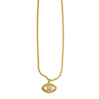 PROTACTOR Gold: Zirconia (CZ) Embellished Evil Eye Chain Necklace