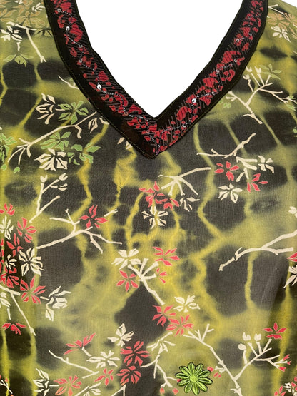 PRG7481 Sheer Avatar Pure Silk Short Kaftan Tunic without Slits