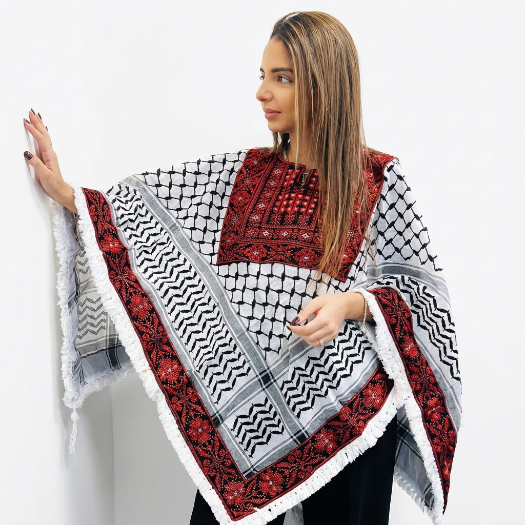 Poncho of Palestine | Classic Kufiya (Keffiyeh)- Tatreez – Made in Jordan