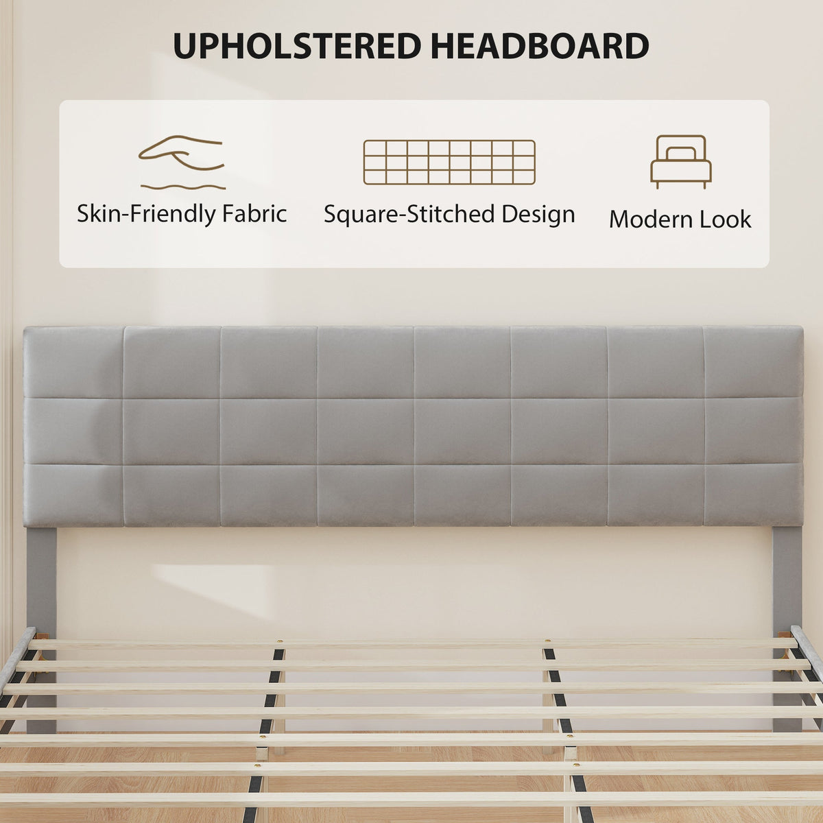 Cadre de lit plateforme Harper King Size avec tête de lit rembourrée - Gris