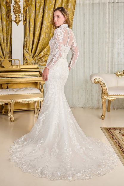 WEDDING DRESS WITH A LONG SLEEVE TOP