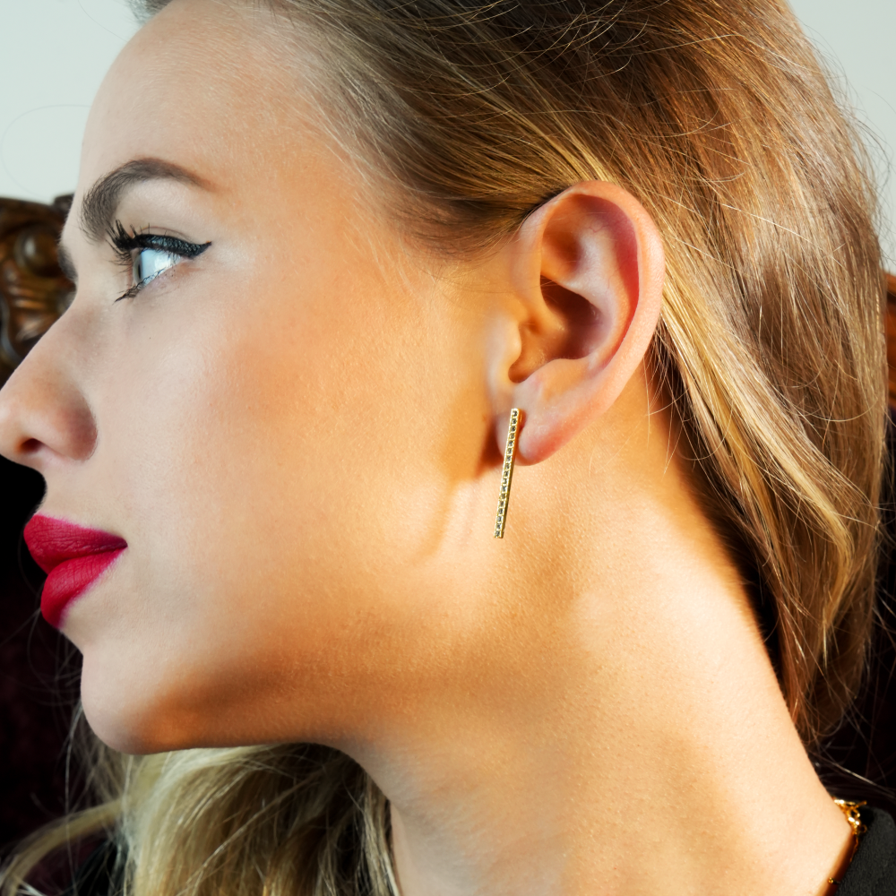 REGINA: Pavé Bar Stud Earrings with Zirconia Gemstones