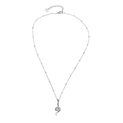 RIHANNA Beaded Chain Necklace with a Pavé Zirconia Serpent Pendant in Silver
