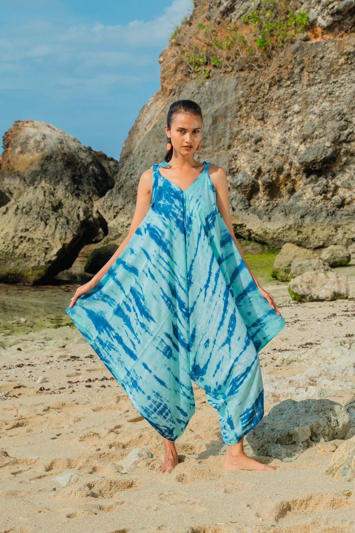 Bone Tie Dye Romper - Blue
