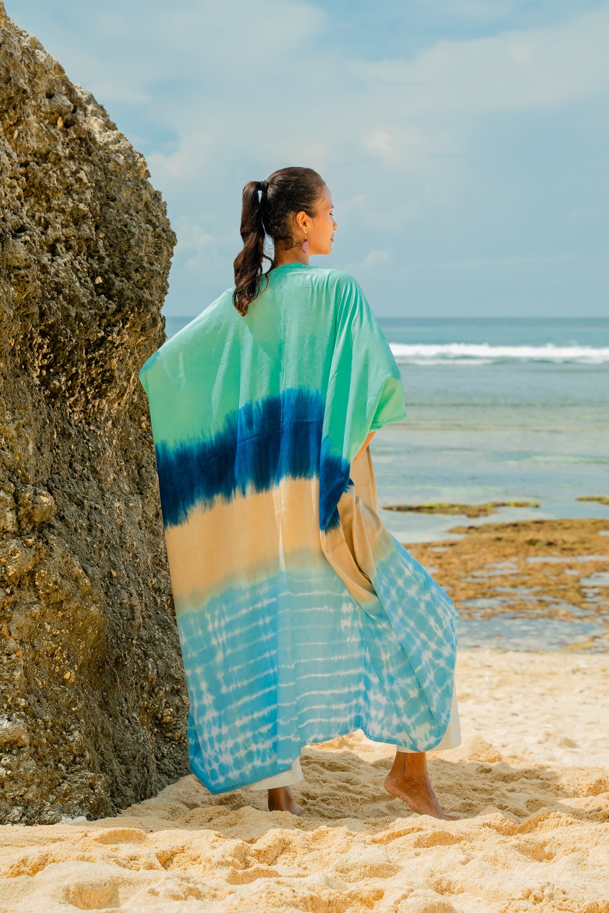 Ombre Strped Kimono - Blue & Tan