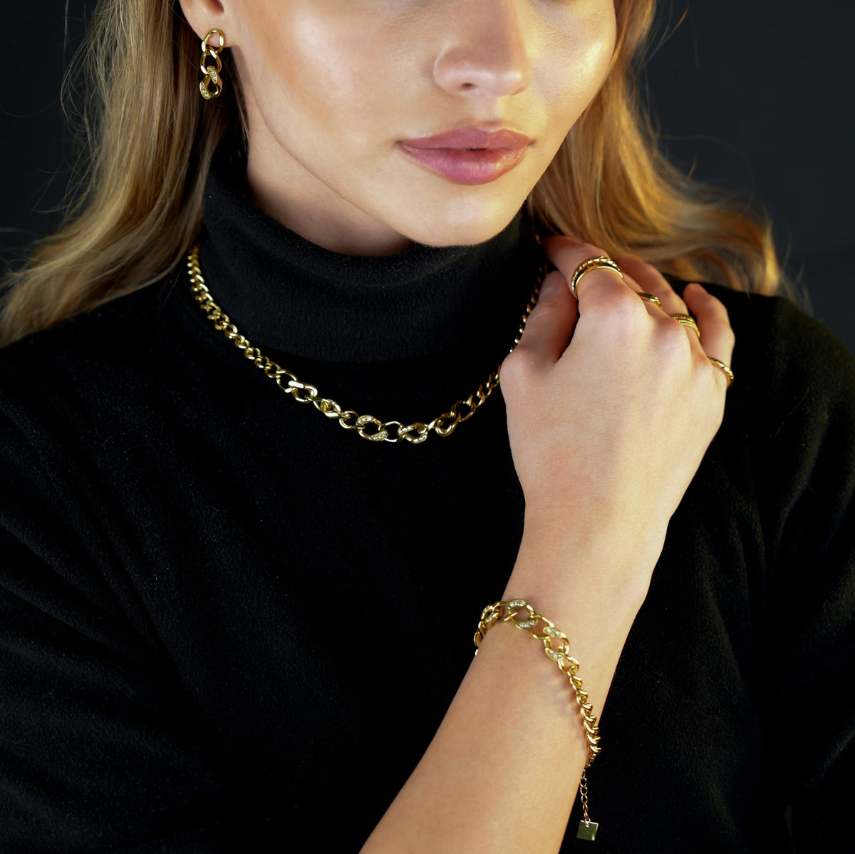ROUBAIX Gold: Cuban Link-Chain Zirconia Statement Bracelet