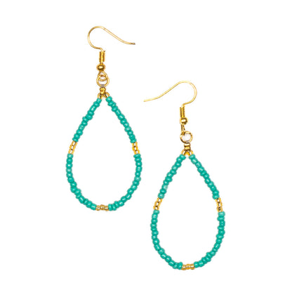 Boucles d'oreilles perles de rocaille goutte d'eau avec accents dorés