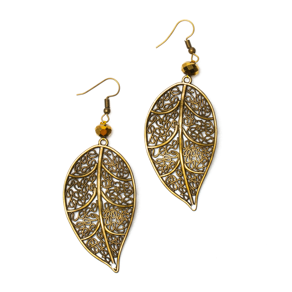 Boucles d'oreilles feuille et cristal