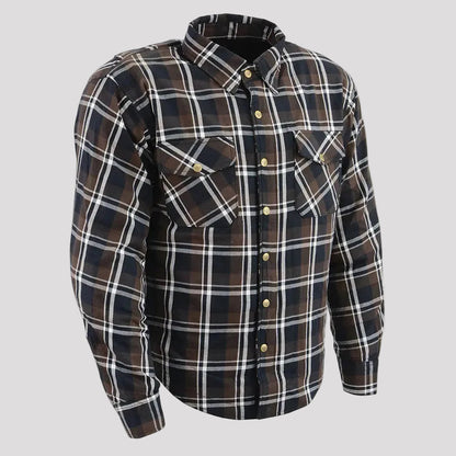 Milwaukee Leather Men's Brown Checkered Armored Flannel Biker Shirt with Reinforced Fibers