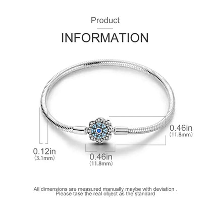 Sterling Silver Blue Flower Clasp Bracelet with Dream Engraving