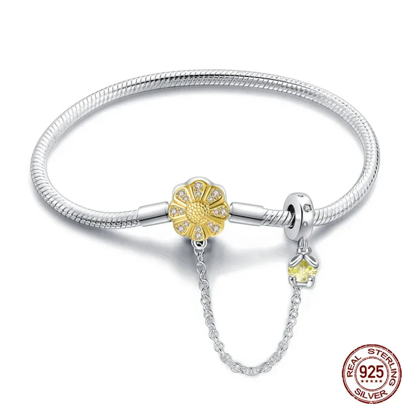 Sterling Silver Daisy Clasp Bracelet with Yellow CZ