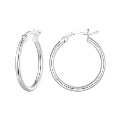 14K White Gold Plated 925 Sterling Silver Hoop Earrings | Hypoallergenic 24mm Hoops