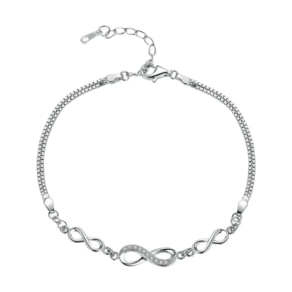 Sterling Silver Infinity Bracelet with CZ – Adjustable