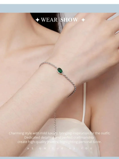 Bracelet Chopin en argent sterling avec zircon vert – ajustable