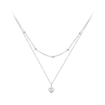 925 Sterling Silver Double Layer Heart Pendant Choker Necklace
