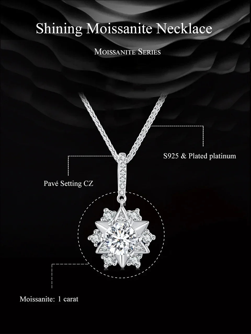 Pendentif Étoile en Argent Sterling avec Moissanite Céleste 1 carat