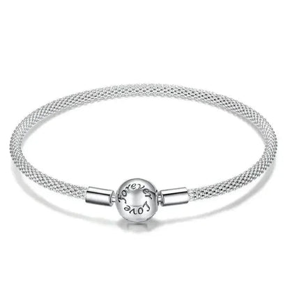 Sterling Silver Mesh Charm Bracelet – “Forever Love” Bead