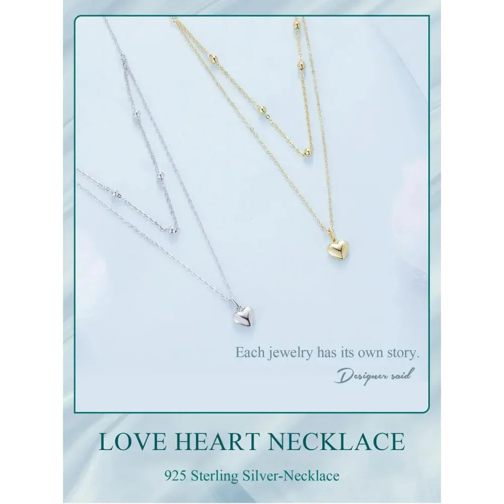925 Sterling Silver Double Layer Heart Pendant Choker Necklace
