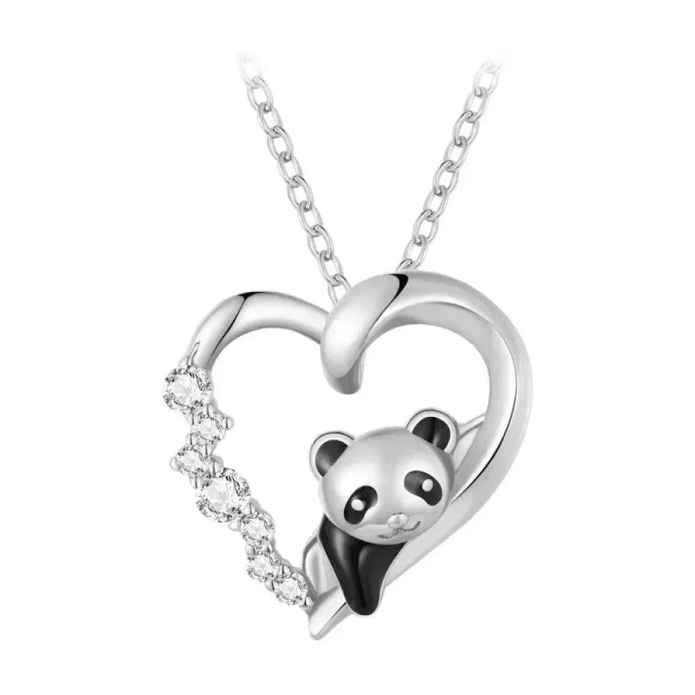 Collier Panda Bébé en Argent Sterling 925 avec Cristal | Pendentif Animal Mignon en Émail Chaîne Maillon | Cadeau pour Femme - 17.71'' Scn453