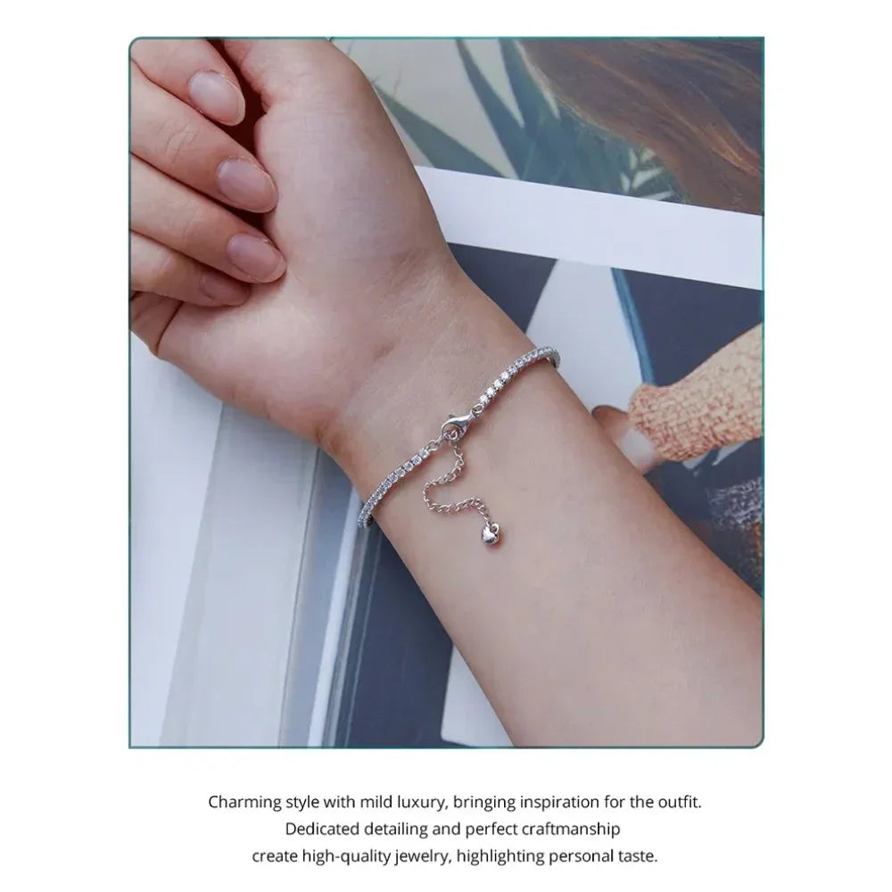 Bracelet de tennis en argent sterling 925 et zircone cubique