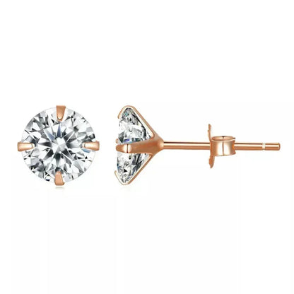 Boucles d'oreilles clous Cz - Argent sterling 925 plaqué platine - Zircons cubiques ronds hypoallergéniques 4mm 5mm 6mm 7mm Bse166