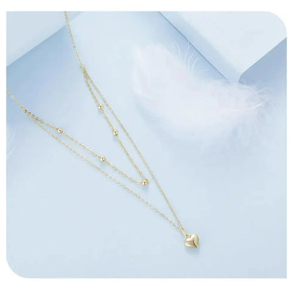 925 Sterling Silver Double Layer Heart Pendant Choker Necklace