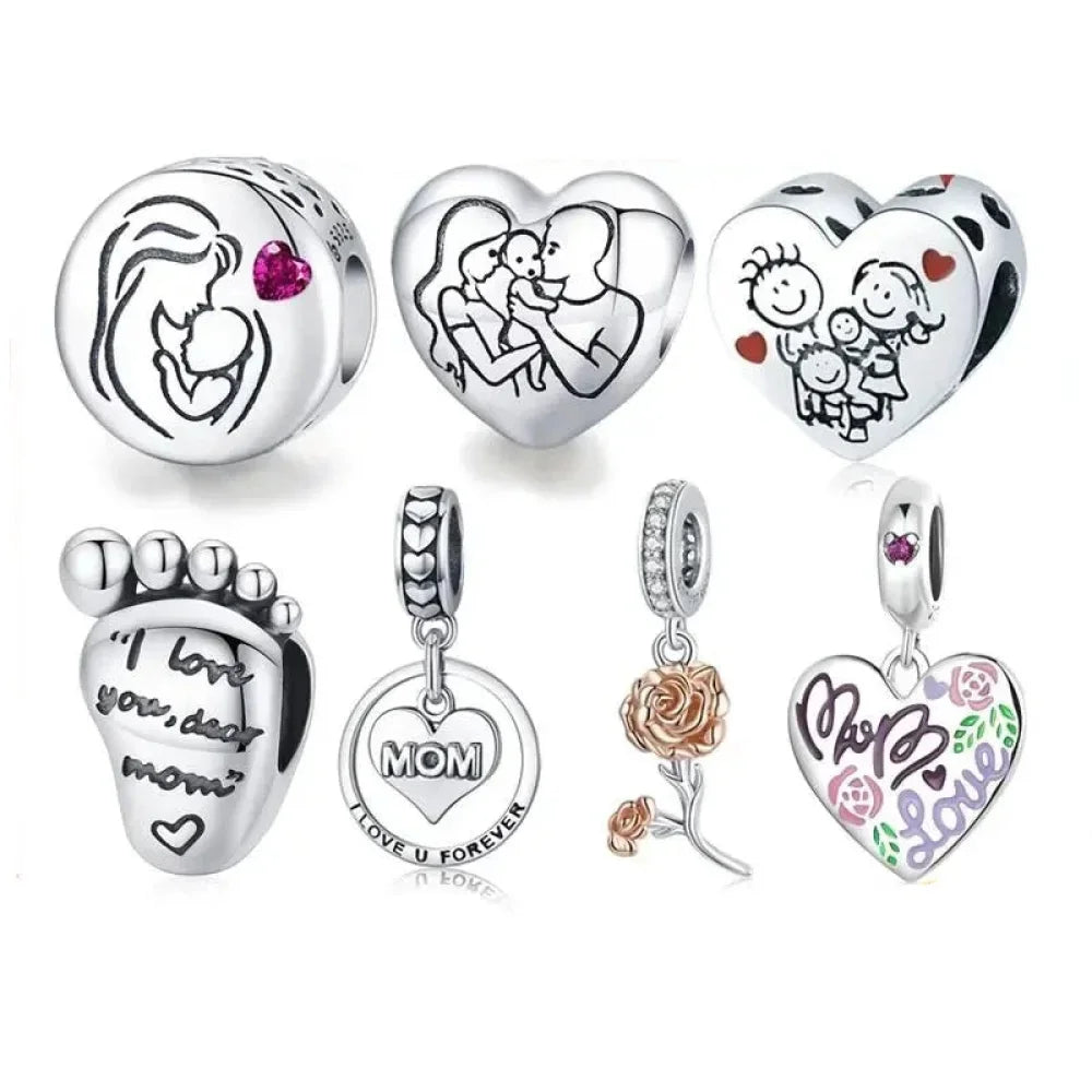 Breloque en argent sterling 925 amour maternel, pendentif pieds de bébé touchants pour bracelet