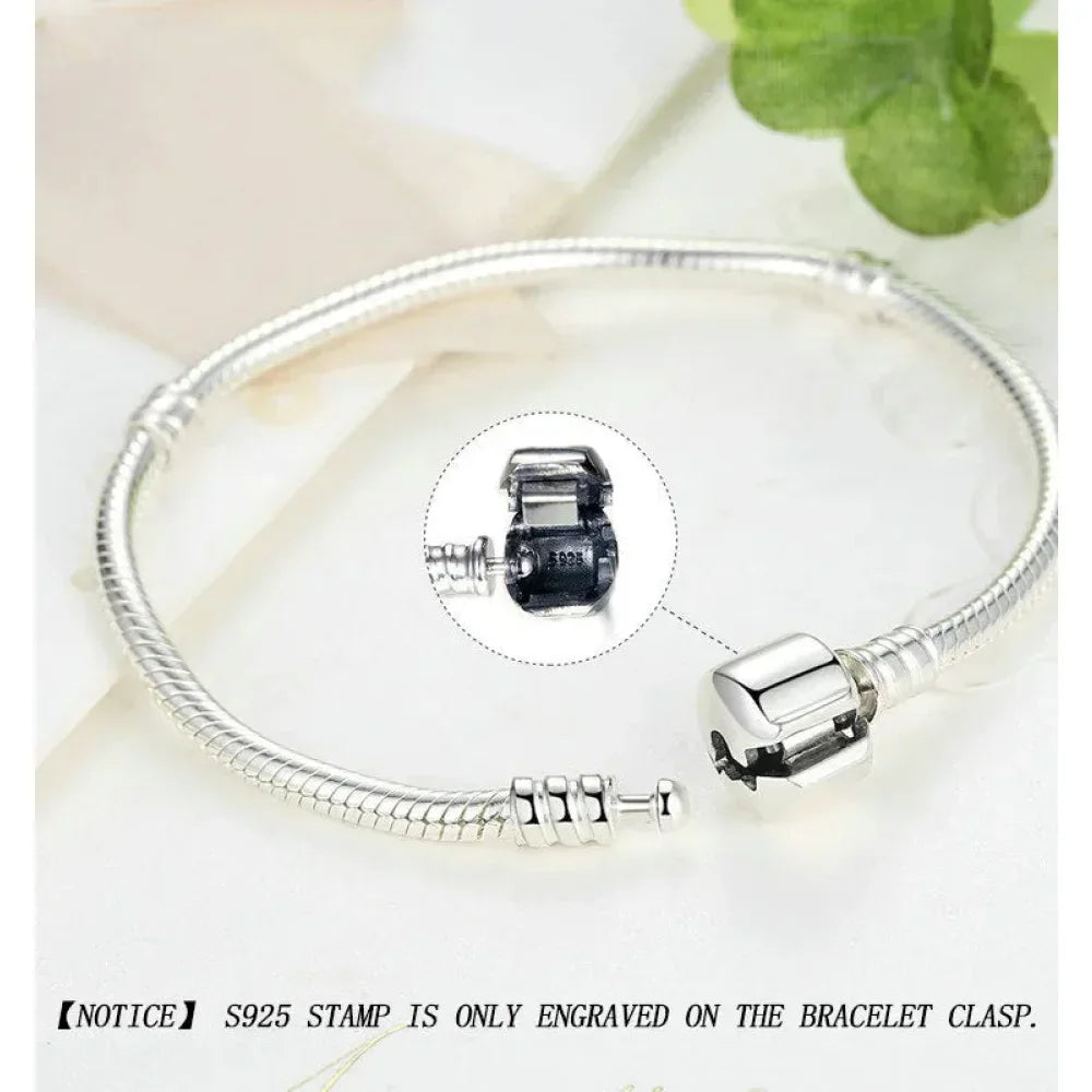 Sterling Silver Snake Chain Charm Bangle – 3mm Barrel Clasp