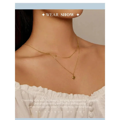 925 Sterling Silver Double Layer Heart Pendant Choker Necklace