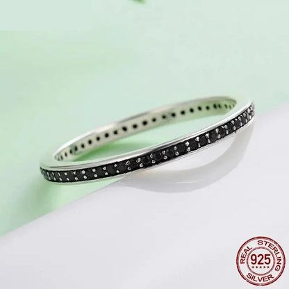925 Sterling Silver Black & Clear Double Circle CZ Ring
