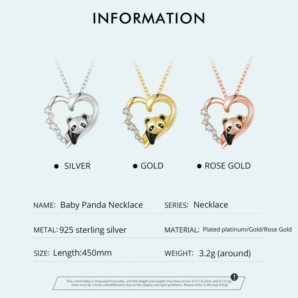 Collier Panda Bébé en Argent Sterling 925 avec Cristal | Pendentif Animal Mignon en Émail Chaîne Maillon | Cadeau pour Femme - 17.71'' Scn453