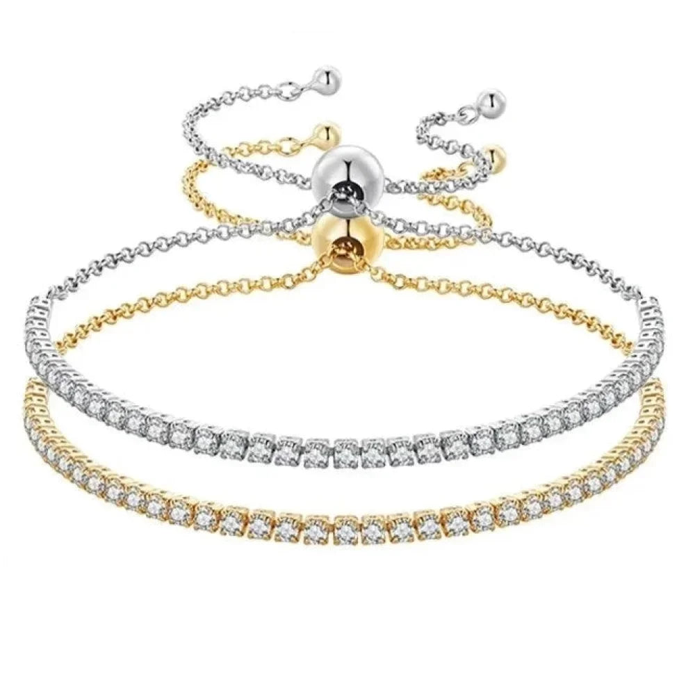 Bracelet de tennis en argent sterling avec oxydes de zirconium – Plaqué or 14K, réglable