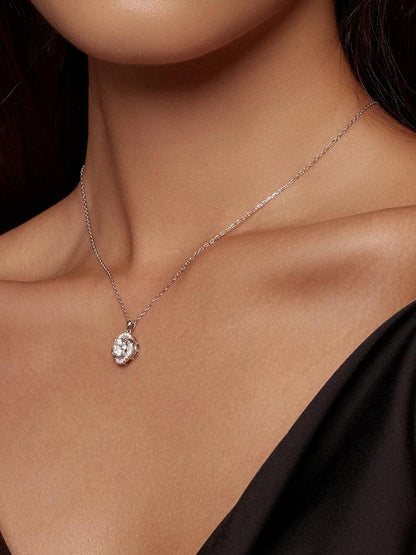 Collier pendentif Trèfle porte-bonheur en argent sterling et moissanite 1 carat
